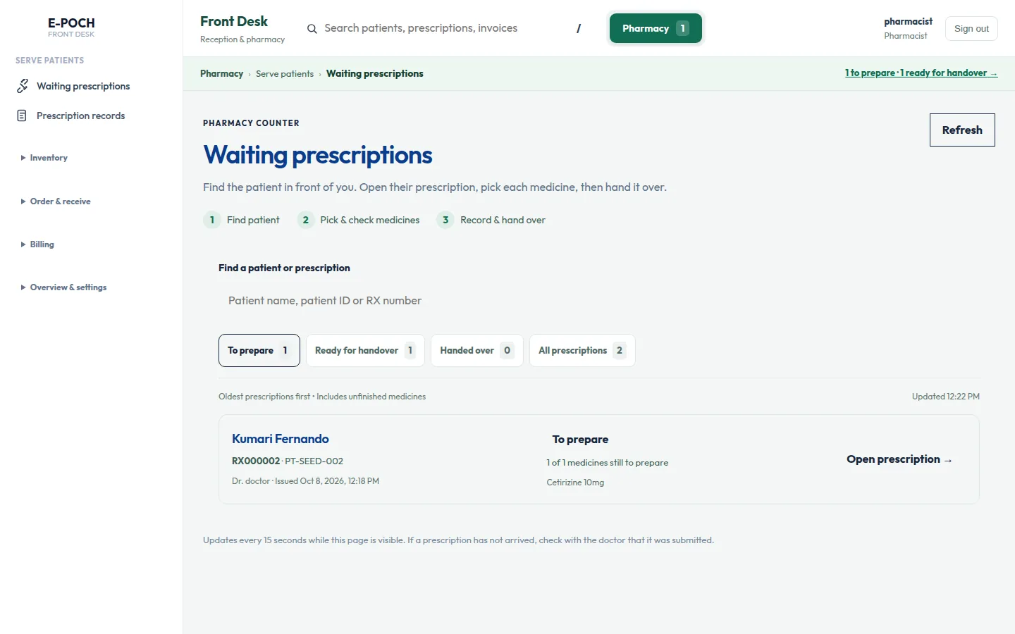 Pharmacy waiting prescriptions